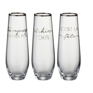 J-Line verre Texte Francais Bord - verre - transparent/argent - 6 pcs