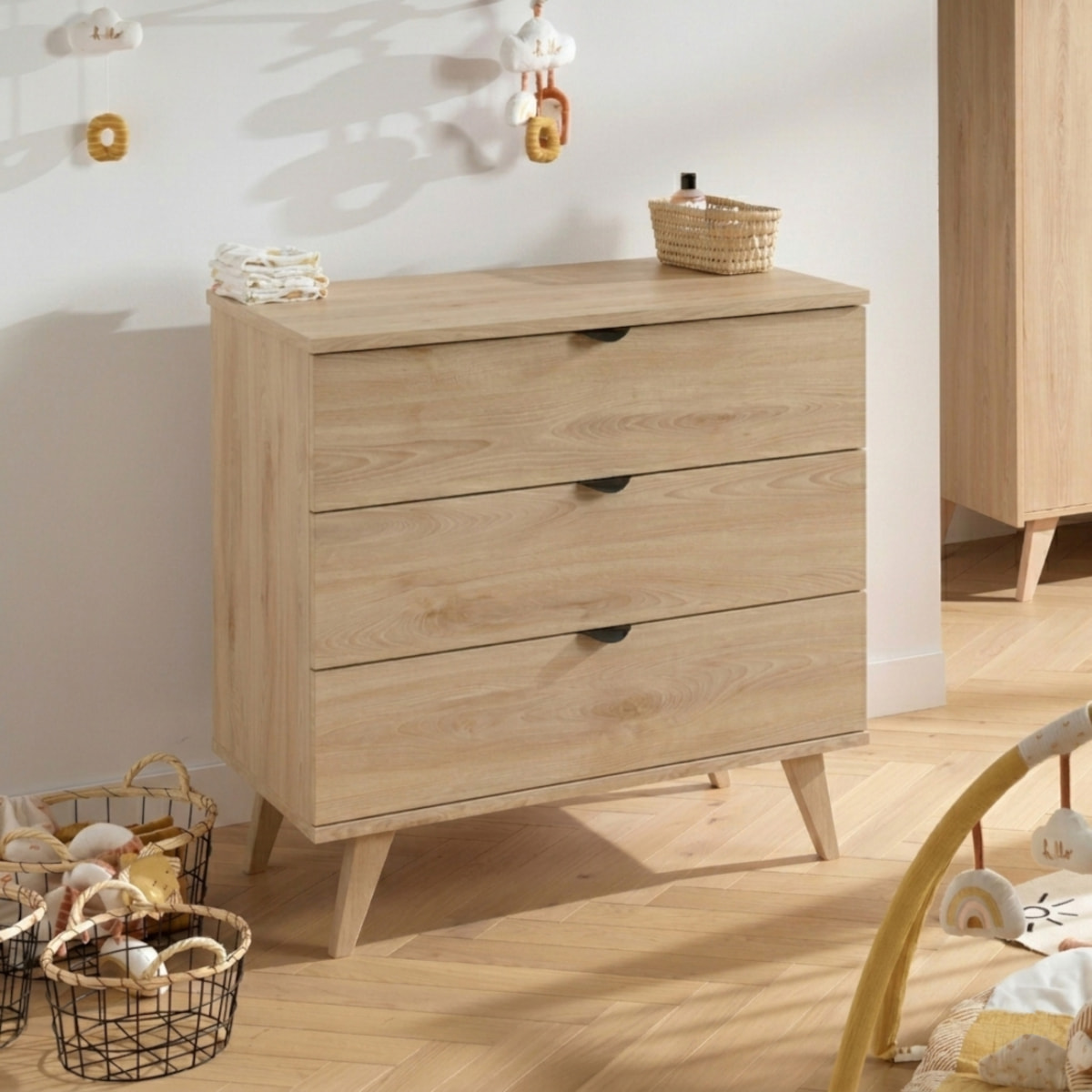 Chambre bébé 2 pièces Mia, Lit bébé 60x120 et Commode à langer 3 tiroirs