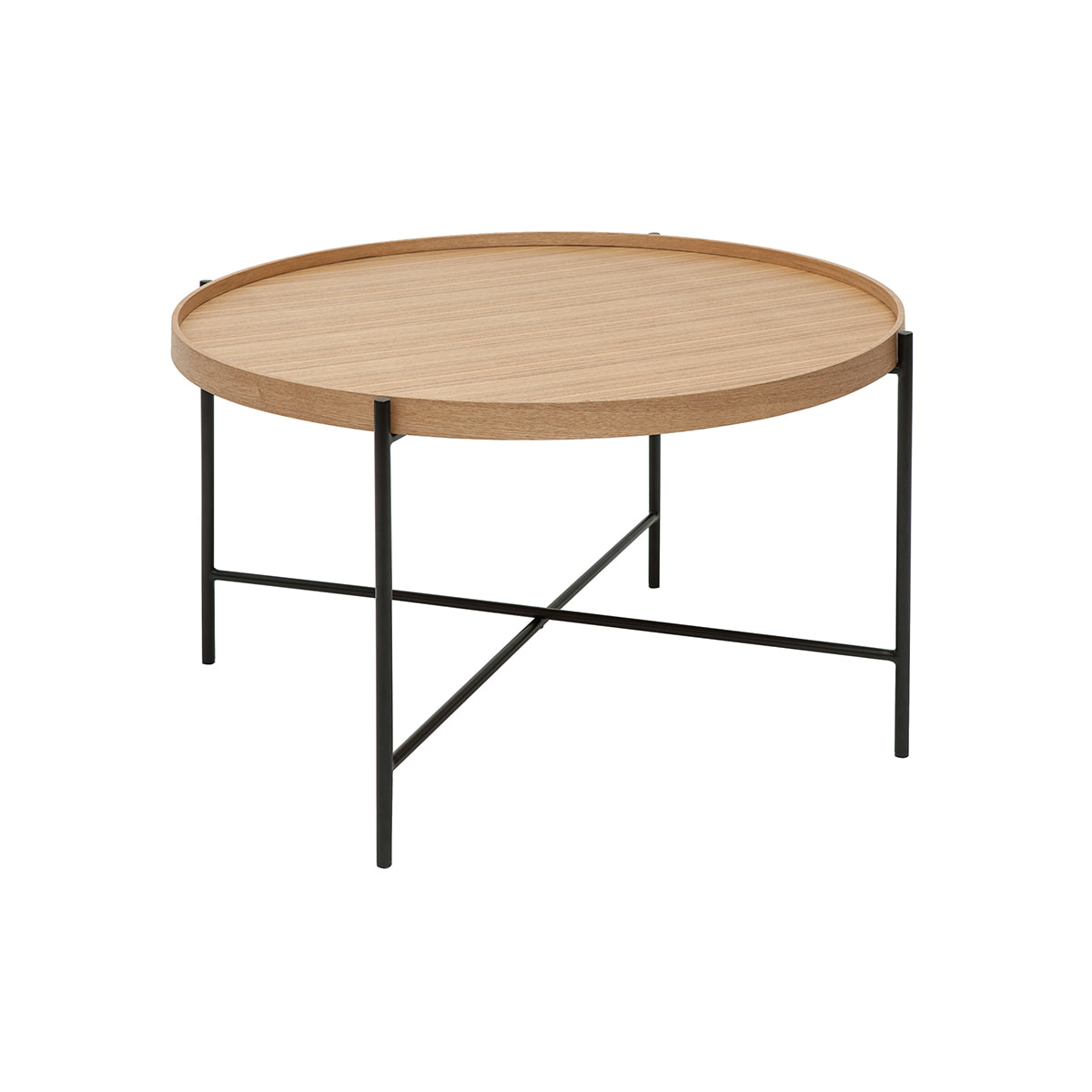 Table basse ronde bois clair et métal noir D75 cm BASSY