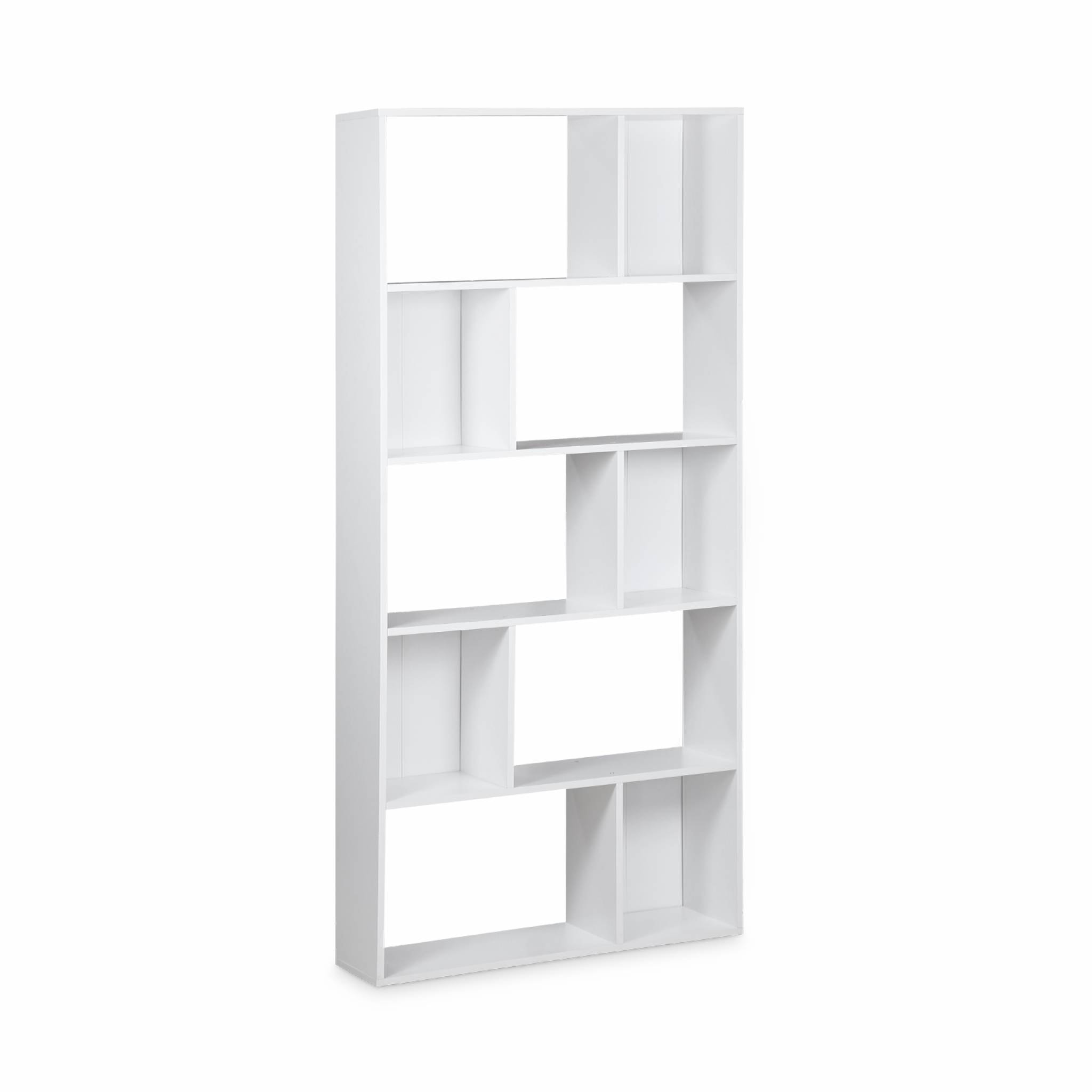 Bibliothèque design asymétrique – Pieter – 5 étagères. 10 compartiments de rangement. 83x23x173cm