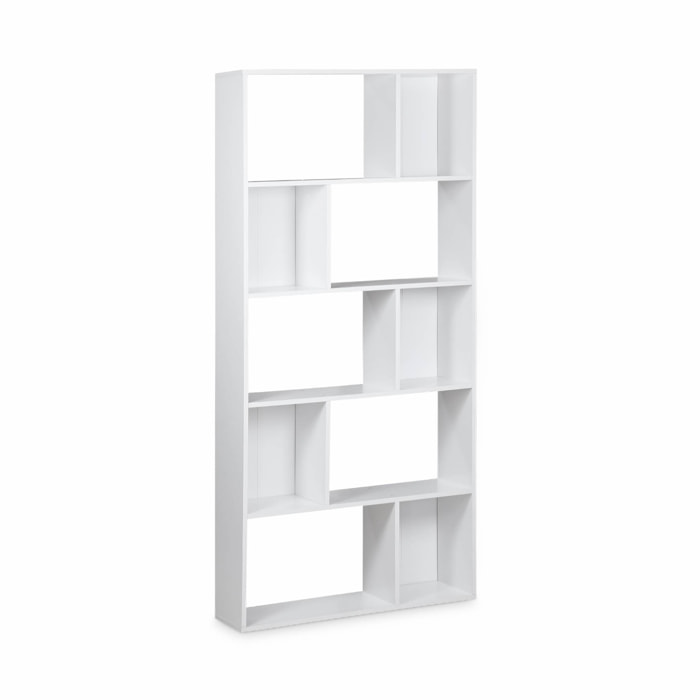 Bibliothèque design asymétrique – Pieter – 5 étagères. 10 compartiments de rangement. 83x23x173cm