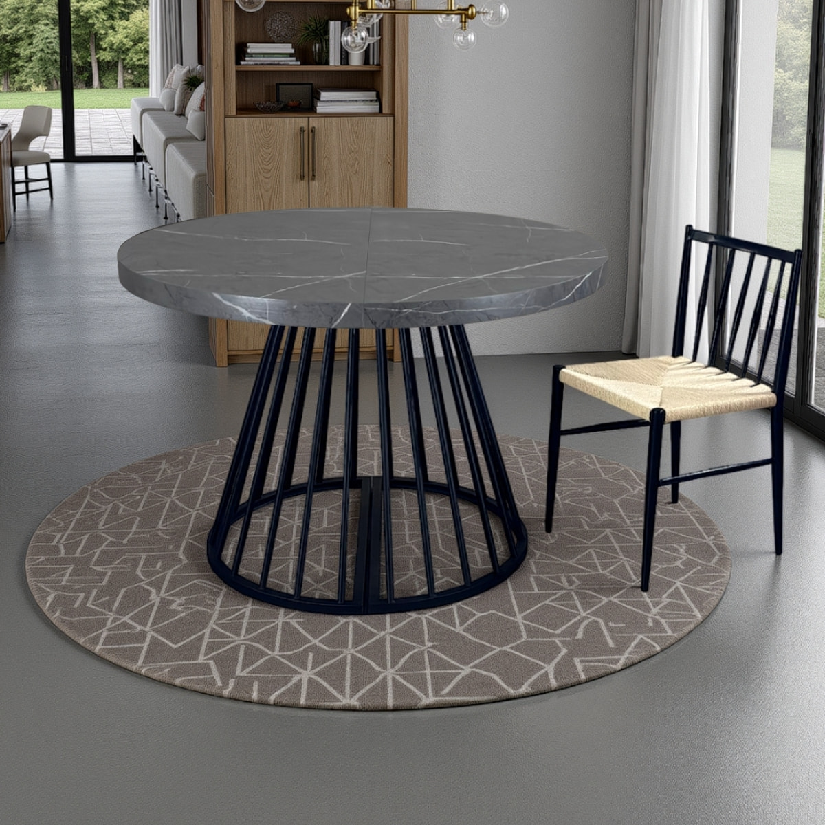 Table à manger ronde extensible Tomasucci FEAR, en MDF effet marbre gris, 110 × 110 × 76,5 cm