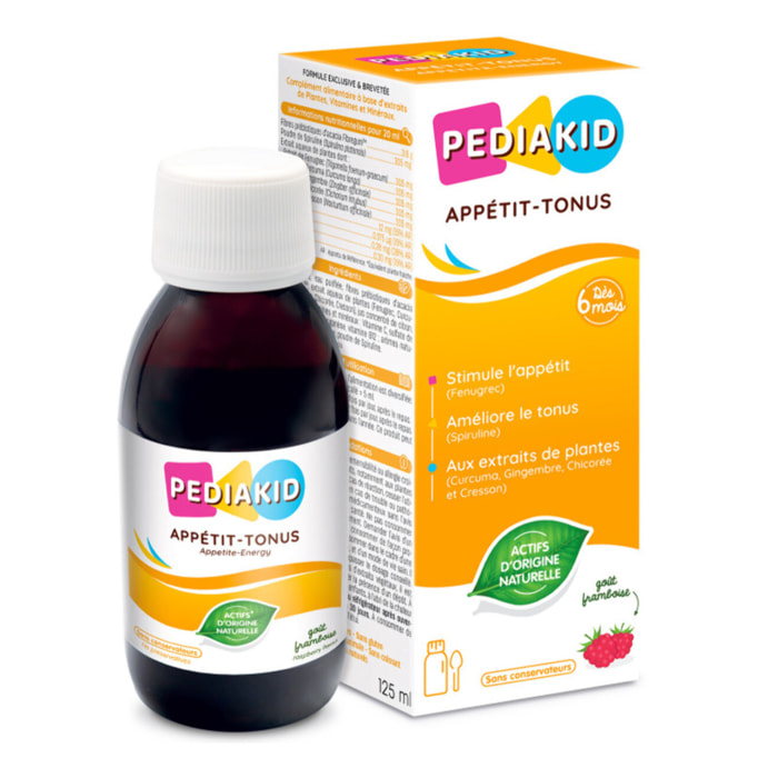 PEDIAKID - Sirop Appétit-Tonus - Complément Alimentaire Naturel - Formule Exclusive au Sirop d'Agave - Stimule l'Appétit - Aide à la Prise de Poids - Flacon de 125 ml