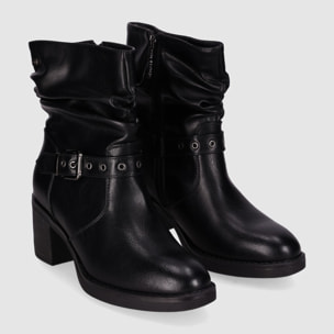 Botines de Piel Sintética - Negro - Tacón: 7 cm