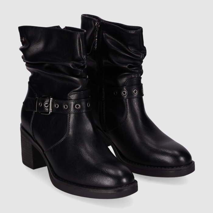 Botines de Piel Sintética - Negro - Tacón: 7 cm