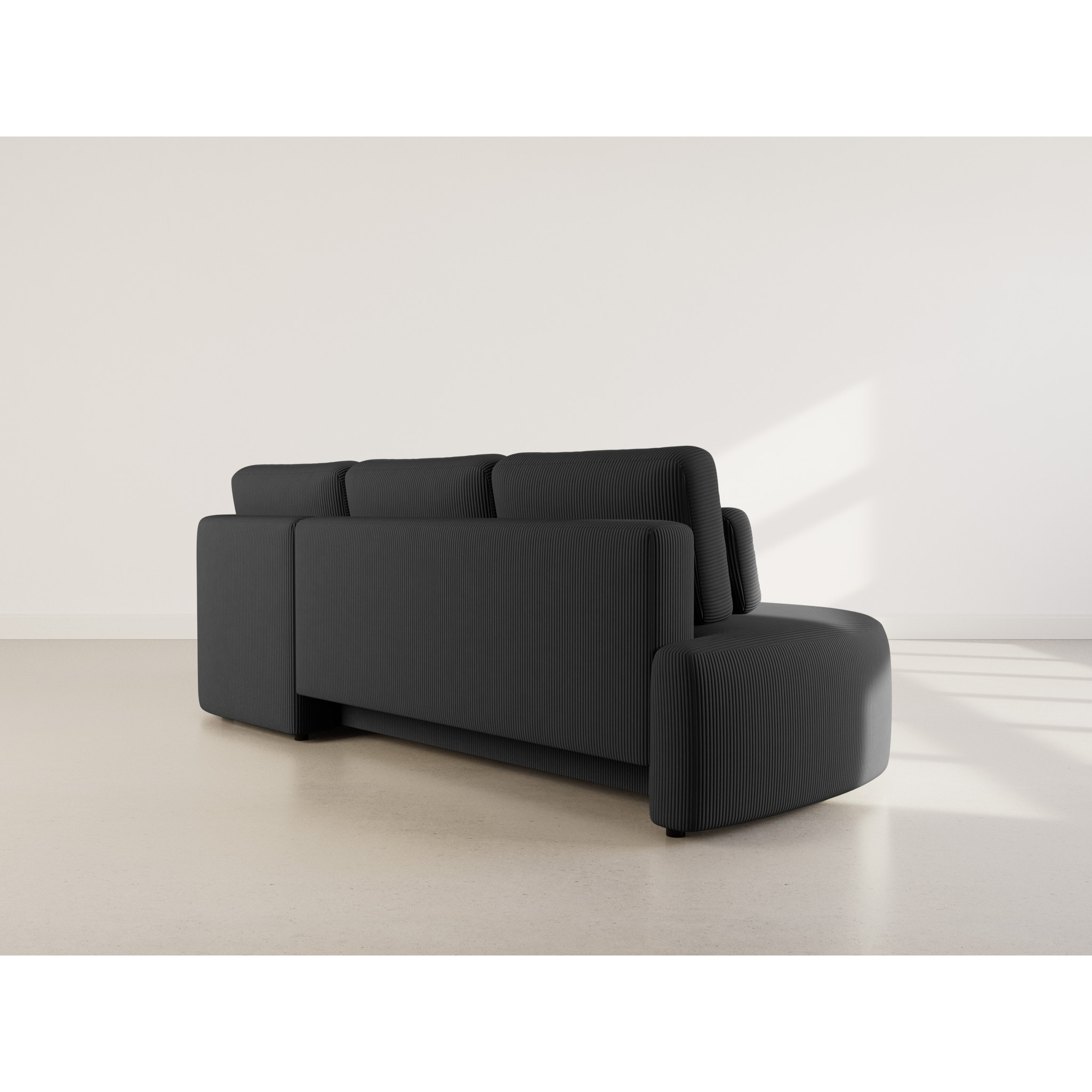 Mahina - canapé d'angle droit 4 places convertible avec coffre en velours côtelé - Noir