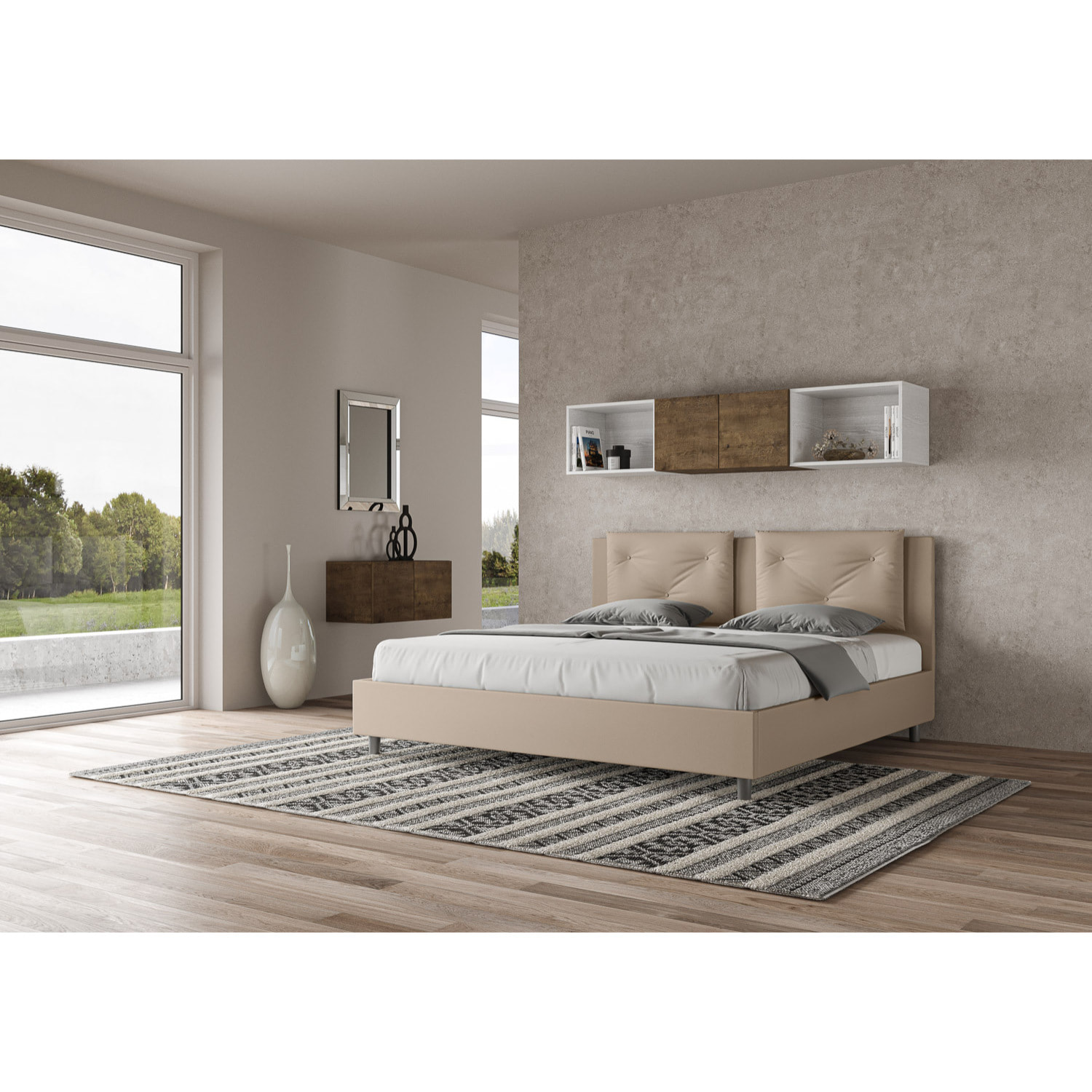 Letto matrimoniale king size con rete imbottito 180x190 similpelle tortora Appia