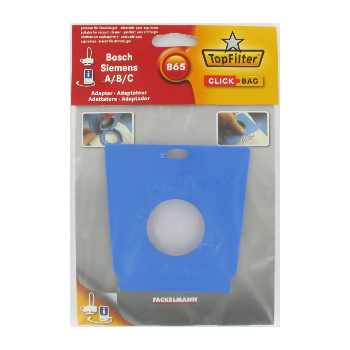 Boite de 4 sacs aspirateurs universels Top Filter avec Adaptateur Click Bag pour aspirateurs Siemens et Bosch 840
