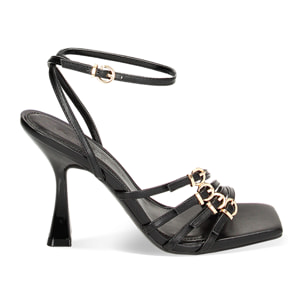 Sandali neri con fibbie, tacco 9,5 cm