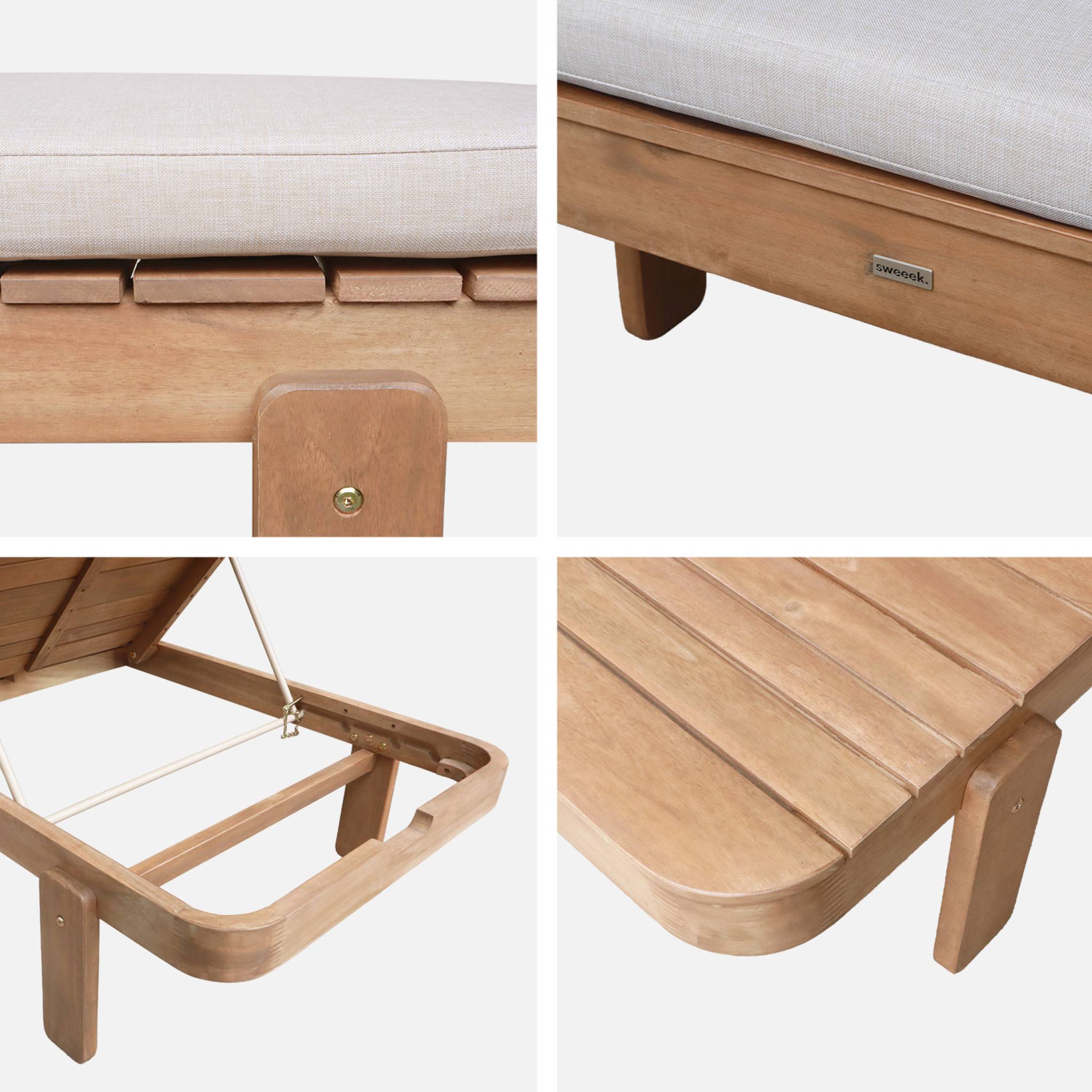 Bain de soleil bois d'acacia multi positions avec coussin ZENYA