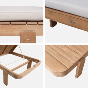 Bain de soleil bois d'acacia multi positions avec coussin ZENYA
