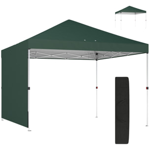 Carpa Plegable 3x3 m, Pop-up, con Pared Lateral, Cenador de Jardín con Protección UPF50+, Empuje Central, Altura Ajustable, Bolsa de Transporte, Gazebo para Camping, Exterior, Verde