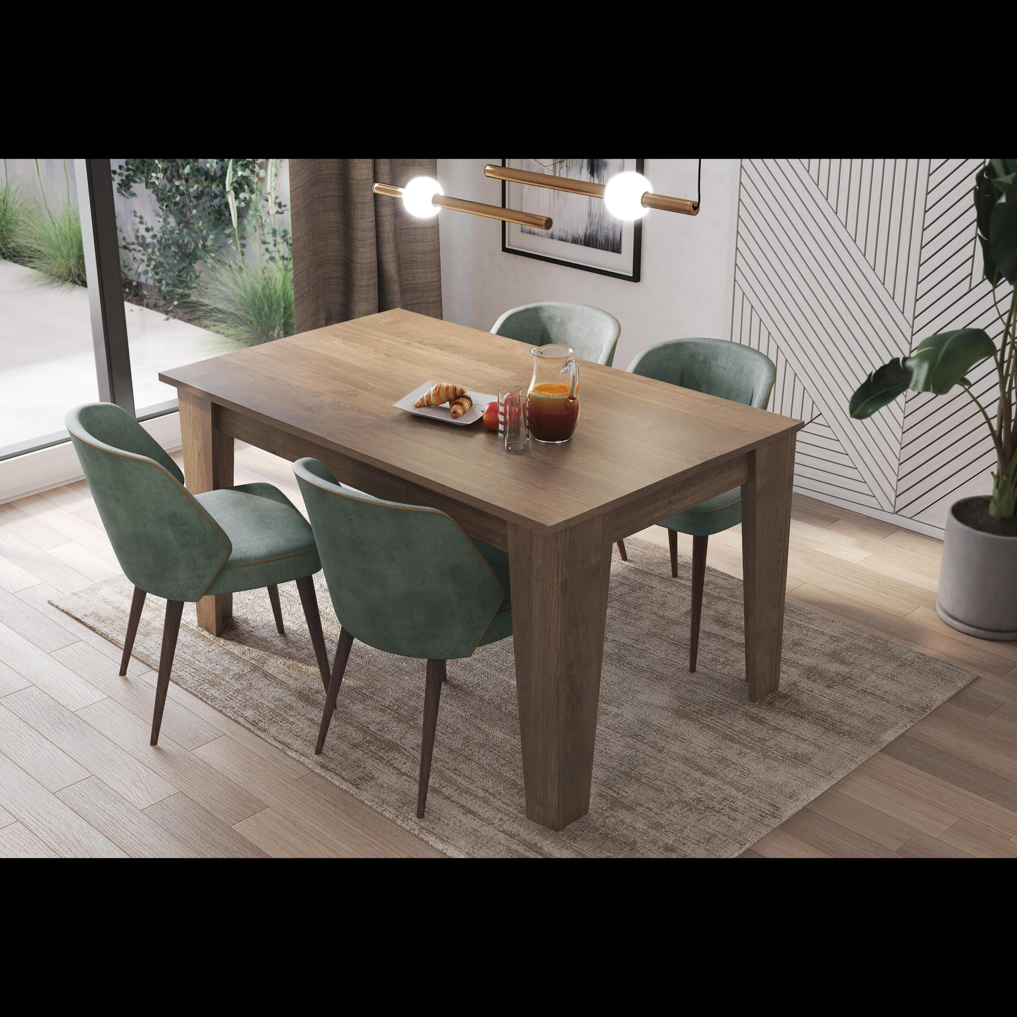 Tavolo da Pranzo Allungabile Da 140 A 200 Cm Gambe a Spillo Design Moderno 8 Posti Estensibile Guide In Metallo Cucina Salotto Soggiorno Noce