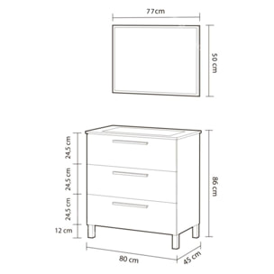 Mueble de baño blanco Athena 3 cajones + espejo Blanco brillo