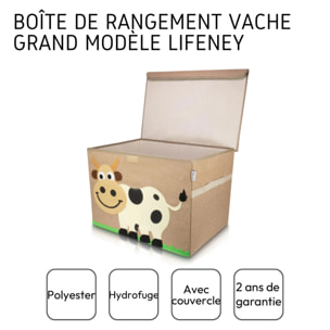 Boîte de rangement en tissu pour enfant "Vache" avec couvercle Lifeney