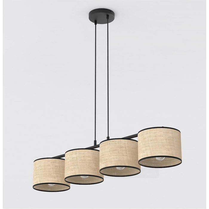 Lampada a sospensione ECO in acciaio nero e rattan