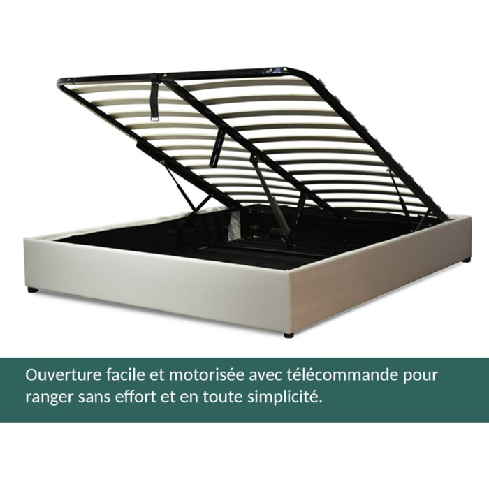Lit coffre Futura | Ouverture électrique avec télécommande | Espace de stockage jusqu'à 900 L | Simili Cuir | Blanc