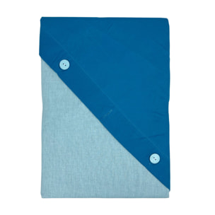 Parure Copripiumino Bicolor Estate/Inverno 100% Cotone Tinta Unita Amici Opale/Azzurro