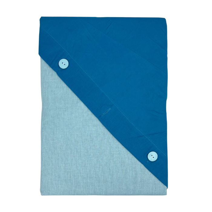 Parure Copripiumino Bicolor Estate/Inverno 100% Cotone Tinta Unita Amici Opale/Azzurro