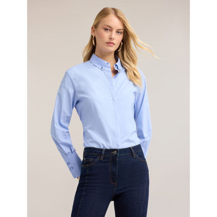 Motivi - Camicia in popeline con colletto button-down - Azzurro
