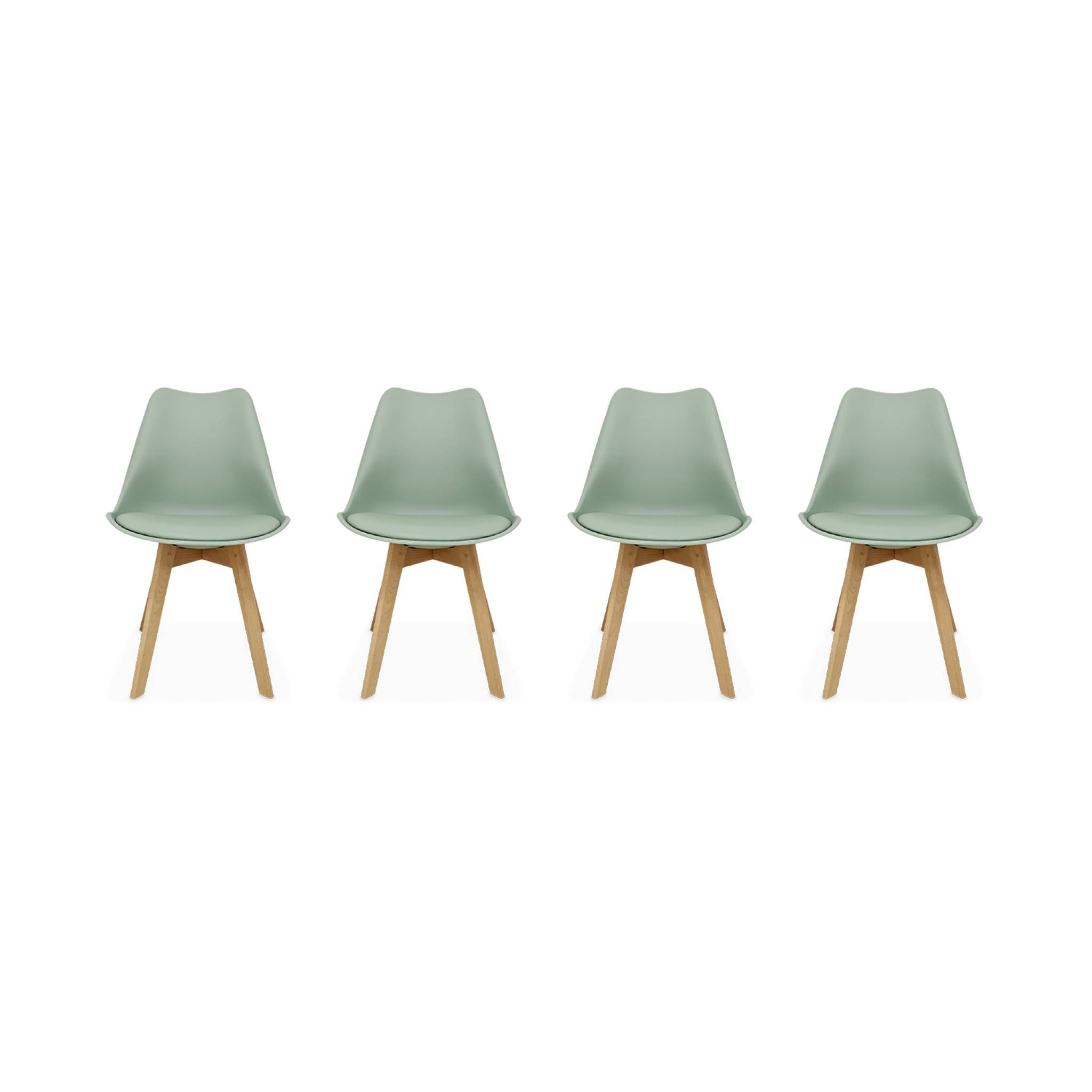 Lot de 4 chaises scandinaves. pieds bois de hêtre. chaises 1 place. vert céladon
