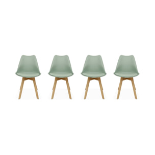 Lot de 4 chaises scandinaves. pieds bois de hêtre. chaises 1 place. vert céladon