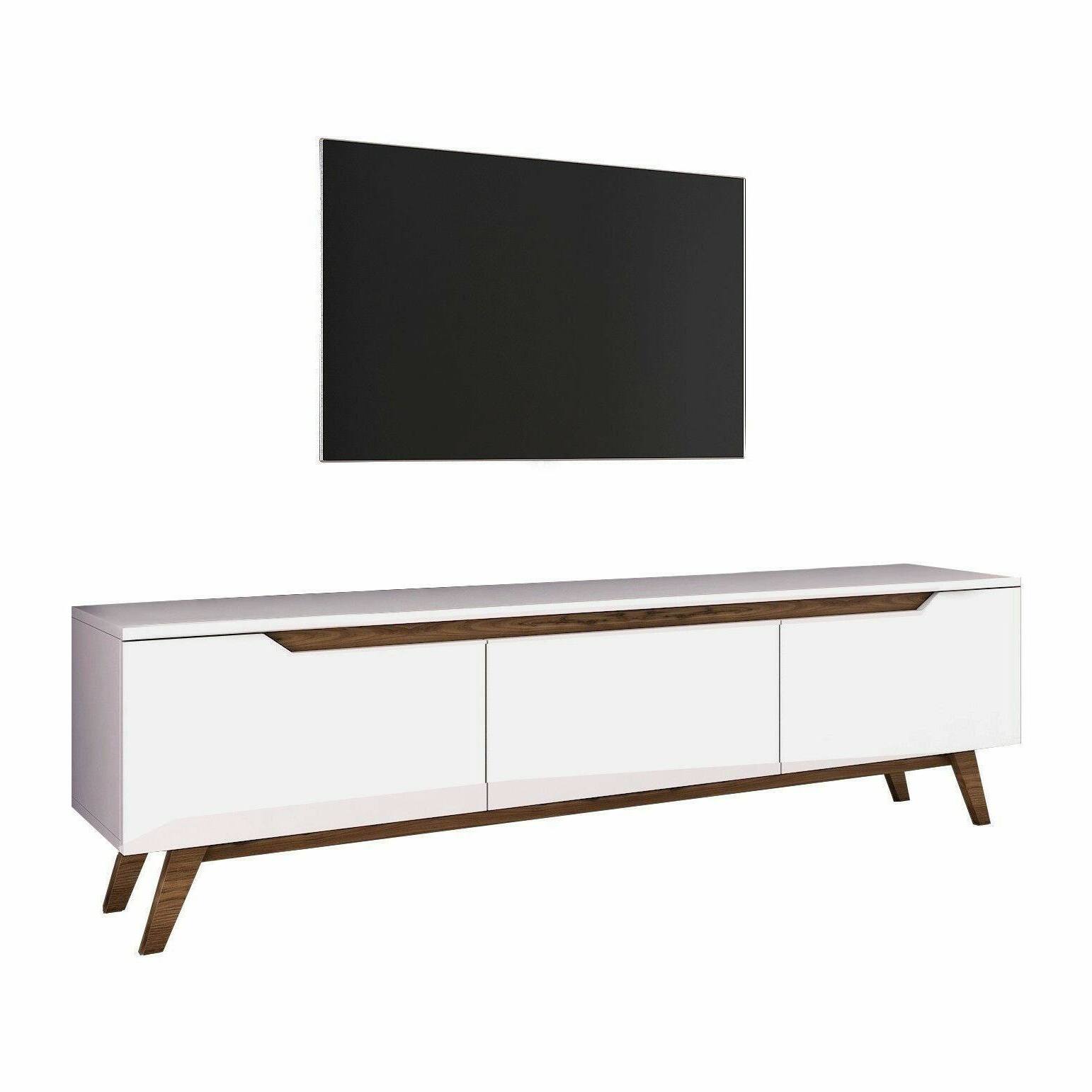 Mobile porta TV Dguidoli, Credenza da soggiorno, Armadio basso per TV, Base parete attrezzata, 180x35h49 cm, Bianco e Noce