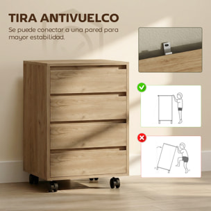 Cajonera de Oficina con 4 Cajones Cajonera de Escritorio con Ruedas Archivador Móvil para Estudio 46x40x65 cm Marrón