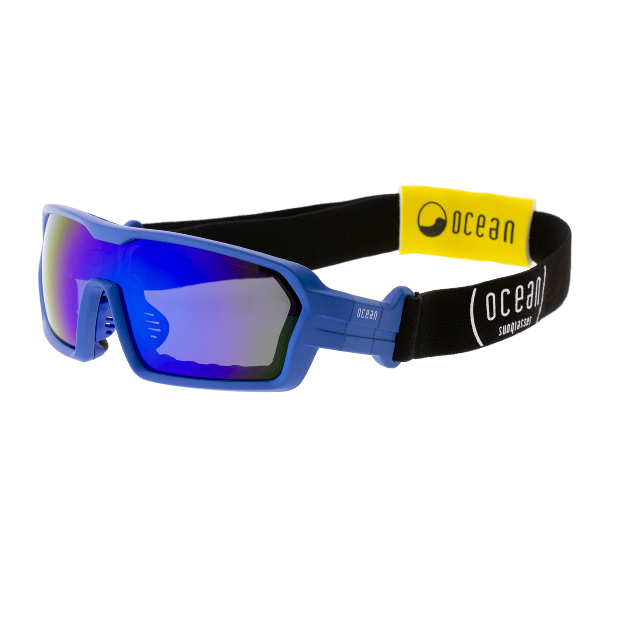 Gafas de deportes acuáticos OCEAN CHAMELEON - Azul mate / Revo azul con plaquetas puntas y espuma azules con correa azul