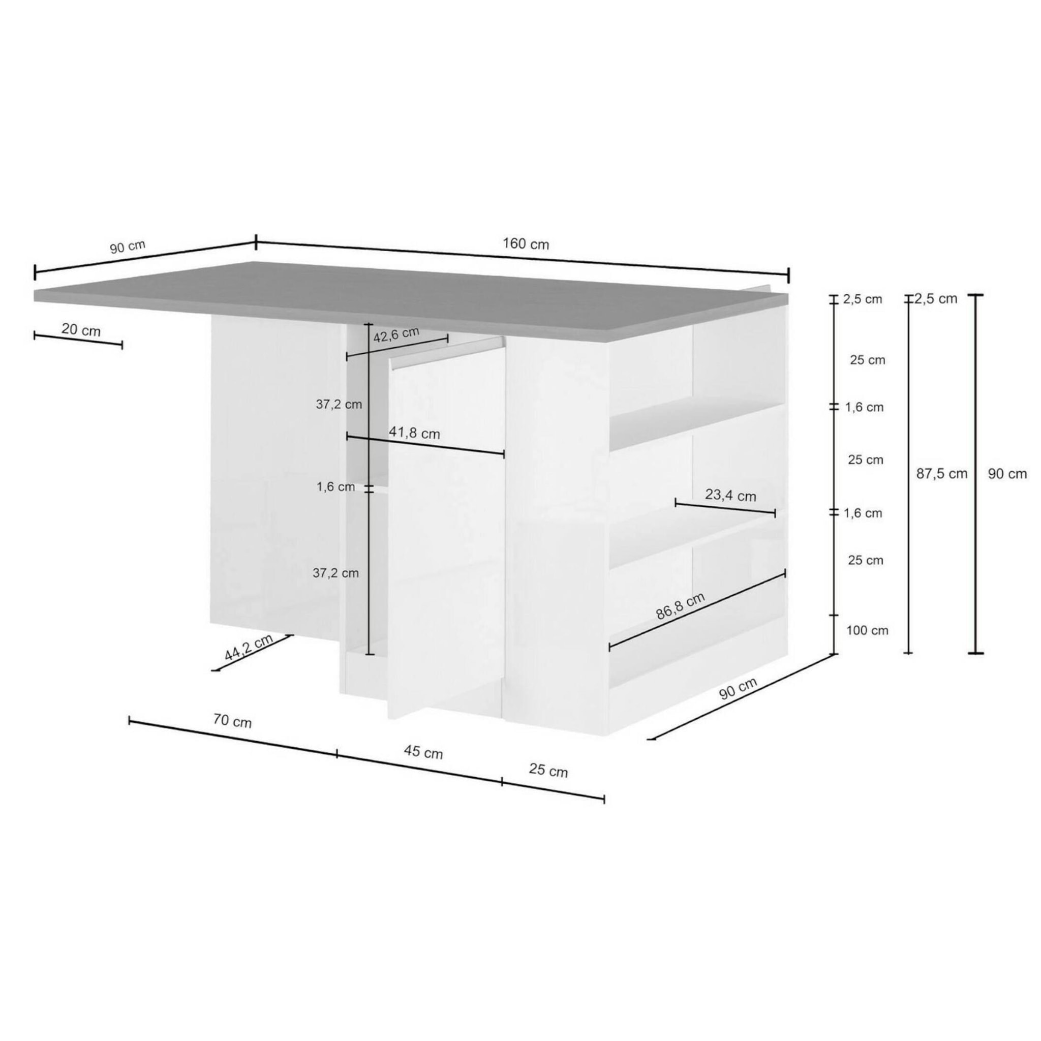 Isola da cucina Dcannaval, Mobile da cucina a 2 ante, Tavolo ausiliario portaoggetti, 100% Made in Italy, 160x90h90 cm, Antracite e Ardesia