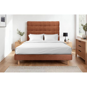 Lit avec tête de lit capitonnée bouclette et sommier kit Ep14