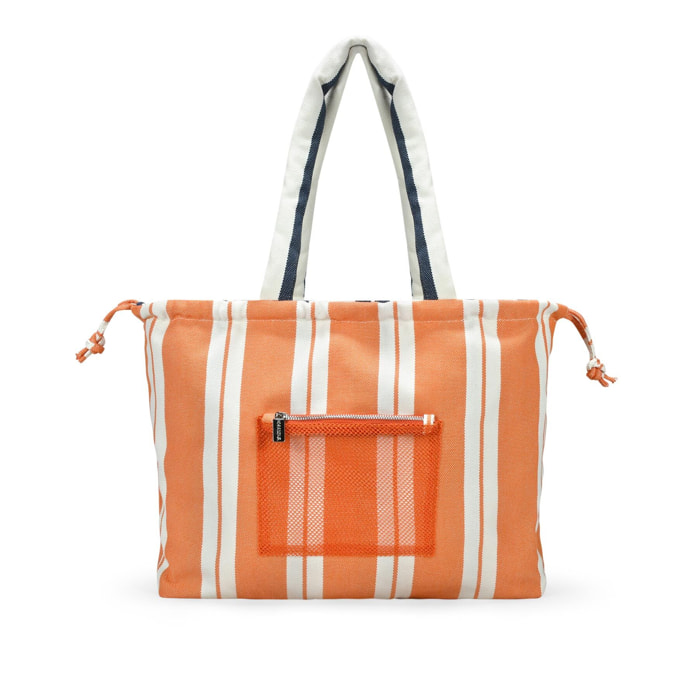 Bolso de hombro naranja con franjas y bolsillo