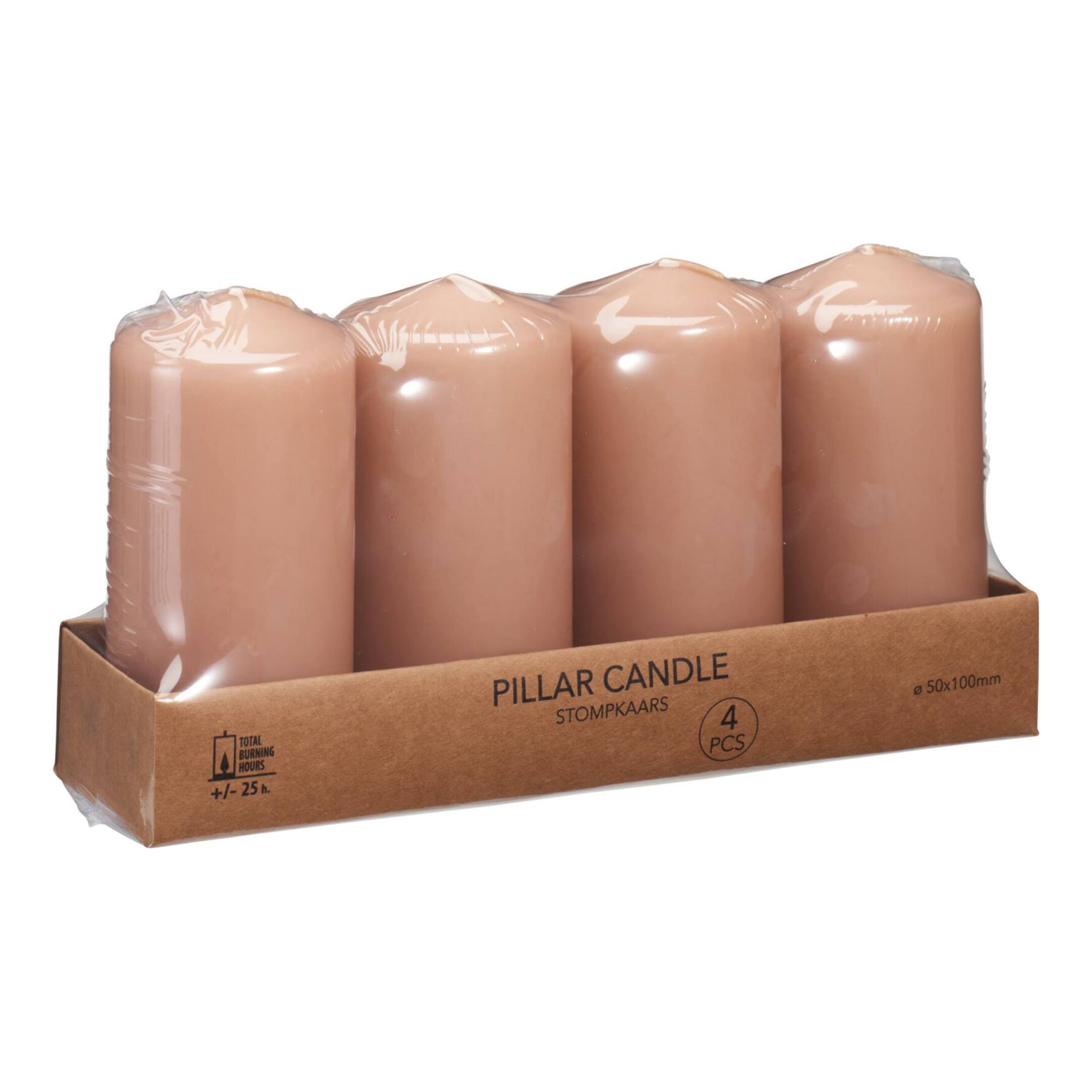 Set de 4 velas de cera en color caramelo ø5x10cm y 25h de combustión