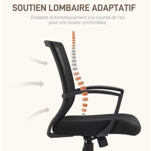 Chaise de bureau ergonomique - soutien lombaire intégré, fonction bascule verrouillable - polyester maille noir