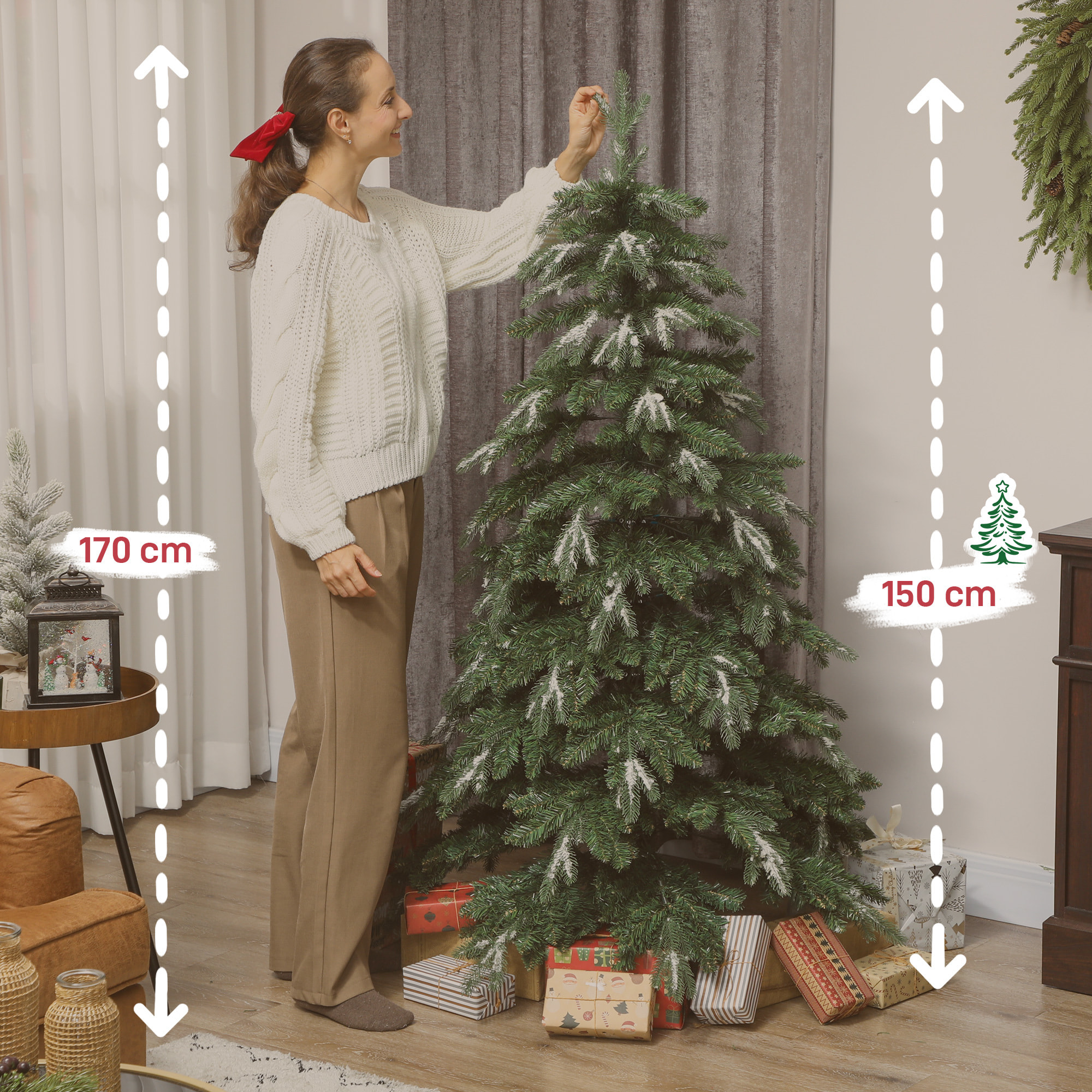 Árbol de Navidad Artificial 150 cm, Ramas Realistas con Efecto Nieve, Árbol de Navidad con Soporte de Acero, Base Plegable, Montaje Rápido, Decoración Navideña para Hogar, Fiesta