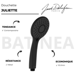 Pommeau de douche Juliette noir mat + flexible et support de douche noir mat