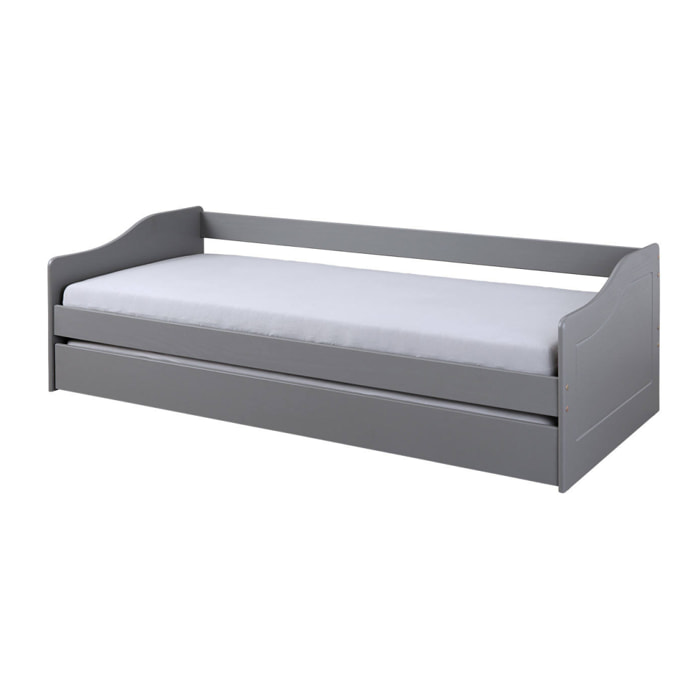 Divano letto con letto estraibile, in pino tinto grigio, cm 97x208x62