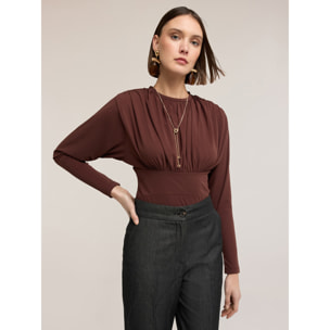 Motivi - Body in jersey con drappeggio - Marrone