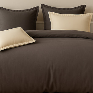 Paire de taies d'oreiller avec volant 100% percale de coton - chocolat