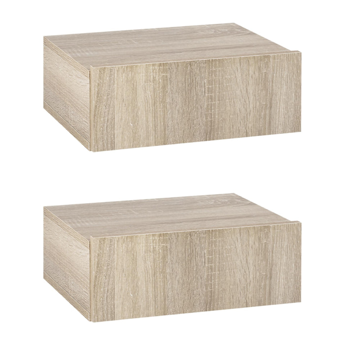 Set de 2 Mesitas de Noche Flotantes con 1 Cajón Diseño Montado en la Pared Estilo Moderno para Dormitorio 40x30x15 cm Natural