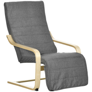 Fauteuil style nordique - repose-pied réglable - déhoussable - bois de bouleau tissu gris