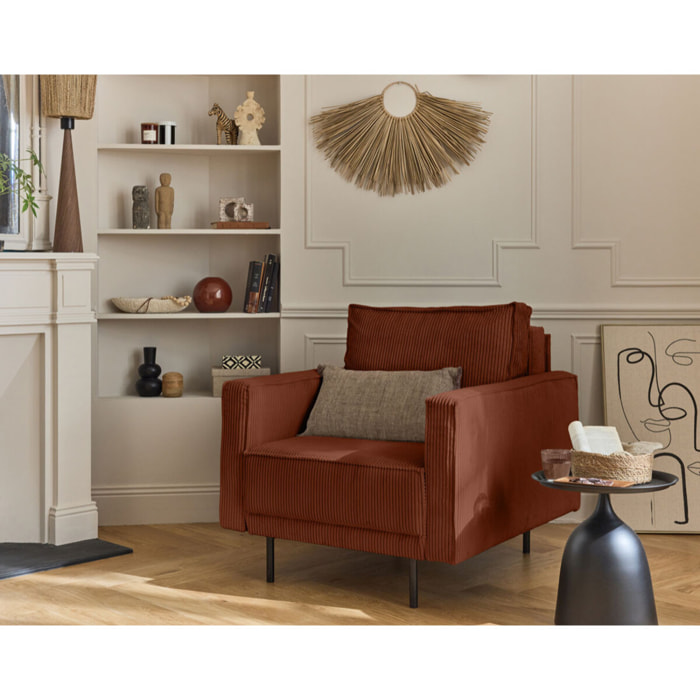 Charlie - fauteuil - pieds hauts - en velours côtelé - Terracotta