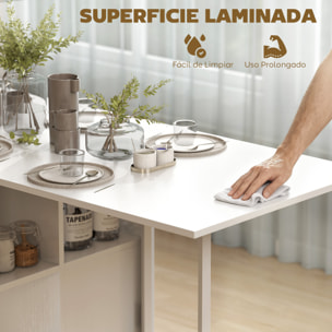 Mesa Plegable de Comedor, Mesa de Cocina Plegable, con Alas Abatibles, 4 Compartimentos, 3 Formas, Hasta 4 Personas, para Salón, Espacio Pequeño, 169x60x75 cm, Blanco
