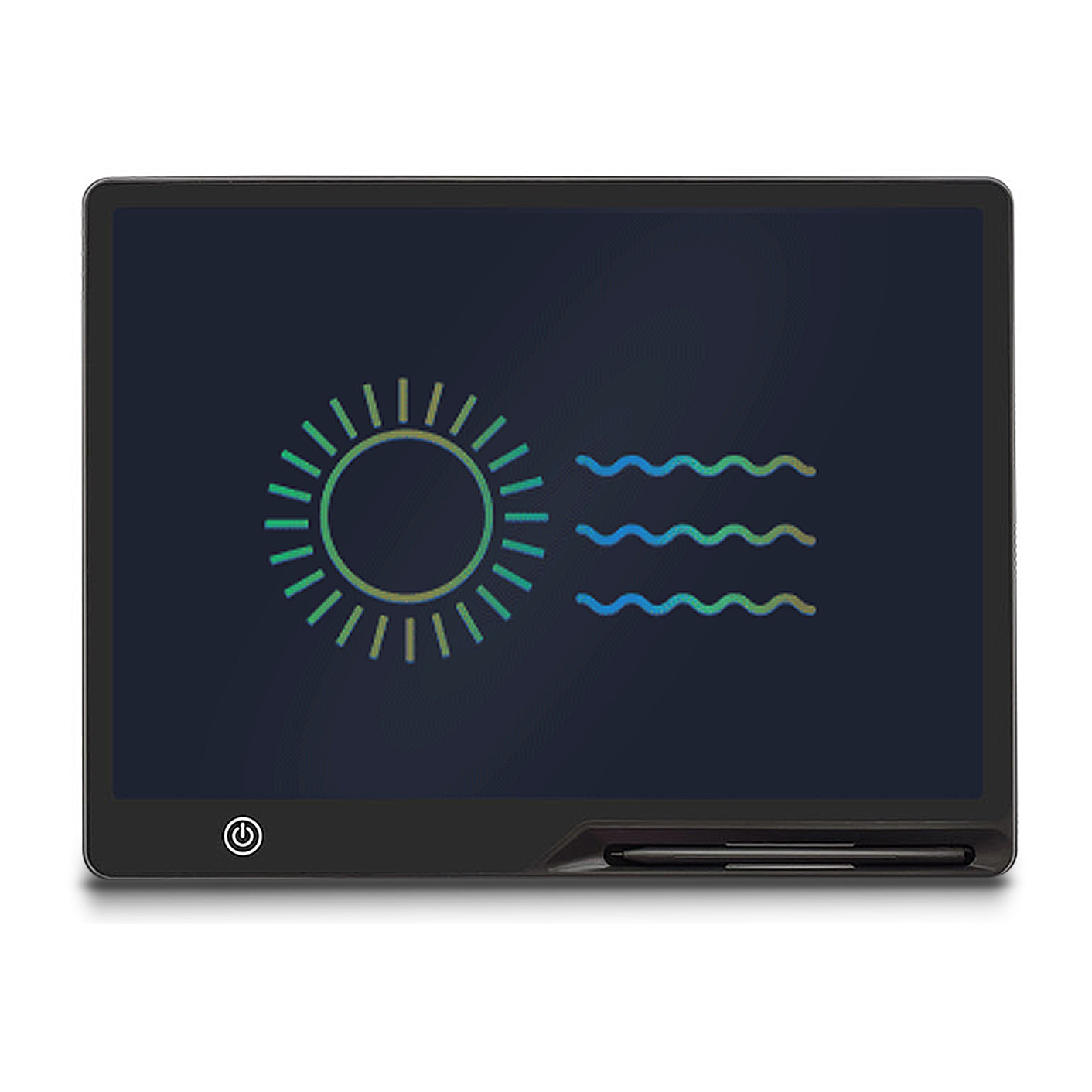 Tavoletta grafica LCD da 16 pollici per scrittura e disegno, sfondo multicolore. Portatile, con blocco di cancellazione e batteria ricaricabile.