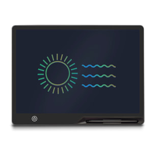Tavoletta grafica LCD da 16 pollici per scrittura e disegno, sfondo multicolore. Portatile, con blocco di cancellazione e batteria ricaricabile.