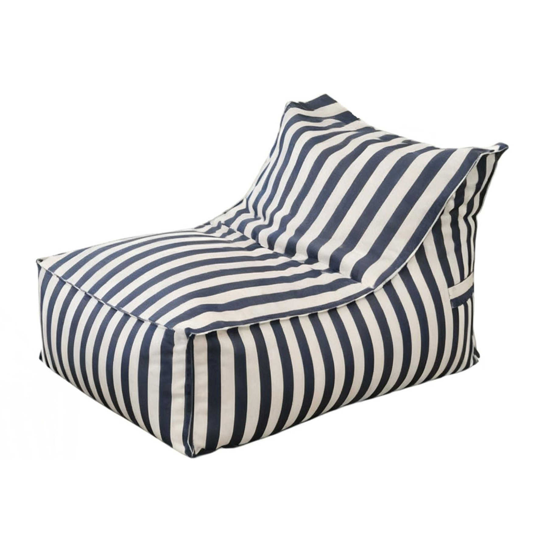 BOLOGNE Pouf d’extérieur rayé bleu déperlant - 100x65x65 cm