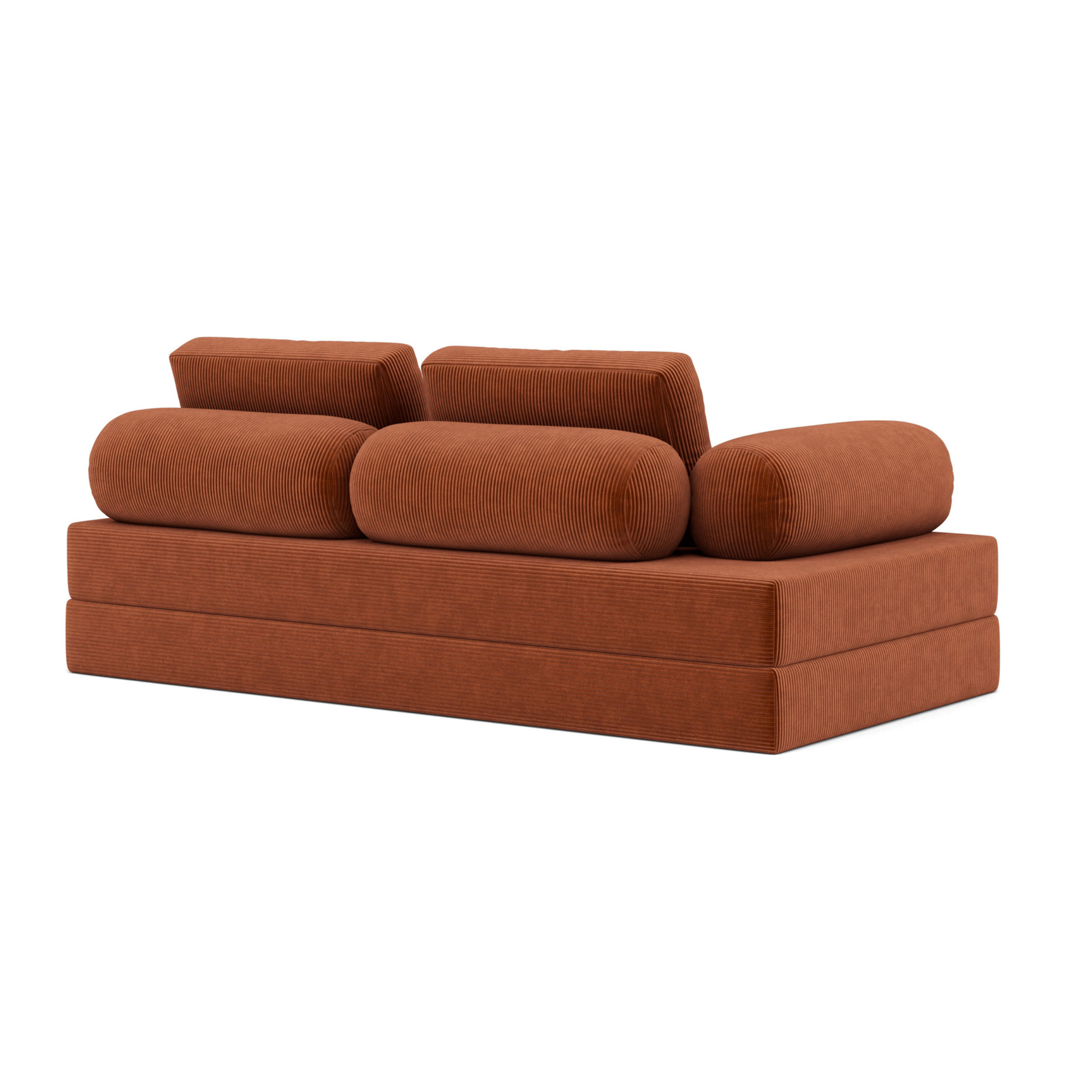 Lonny - Canapé 3 places convertible en velours côtelé - Terracotta