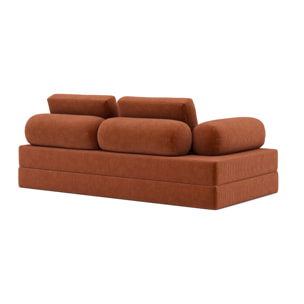 Lonny - Canapé 3 places convertible en velours côtelé - Terracotta