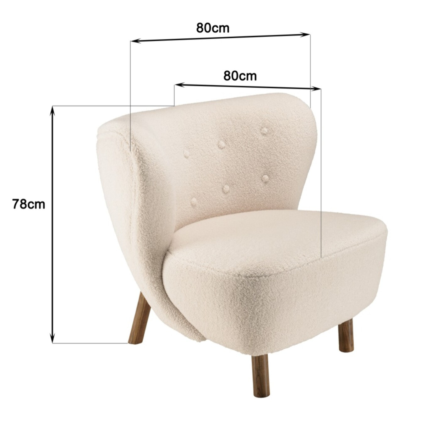 GASTON - Fauteuil en tissu bouclette écru, dossier capitonné arrondi