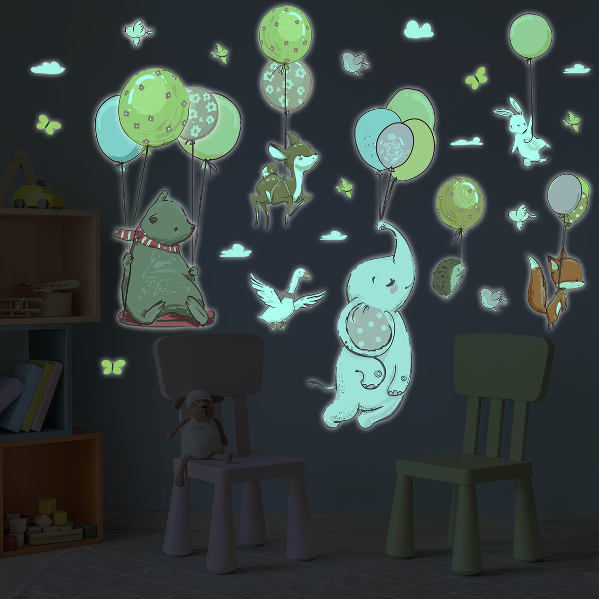 Sticker phosphorescent lumineux - ANIMAUX ET BALLONS DANS LES AIRS